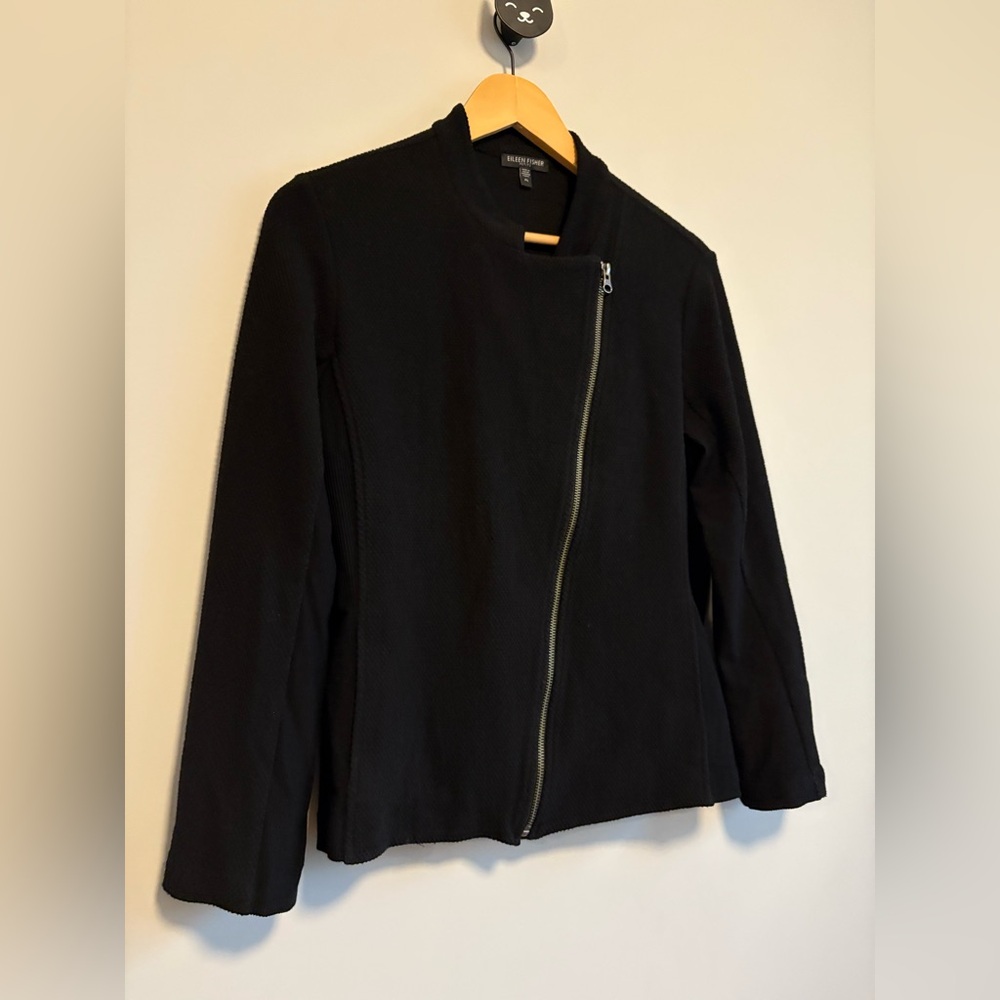 Eileen Fisher Textured Black Moto Jacket | Size Large Petite - Picture 3 of 9